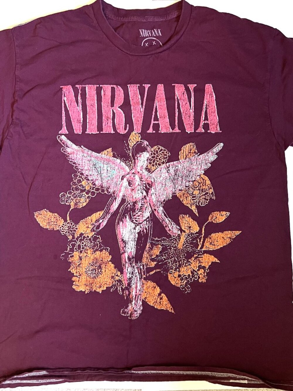 Nirvana Band Tee Burgundy- Adult Size Small